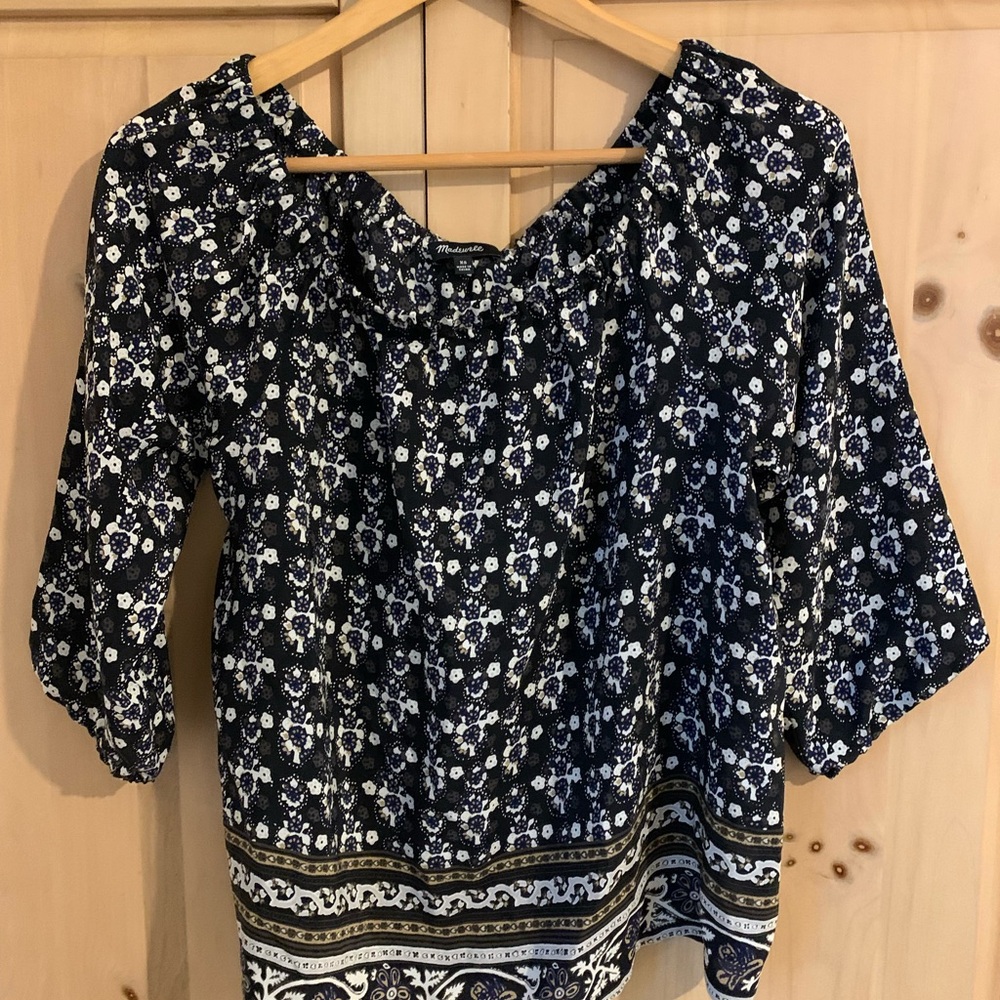 Madewell Black and White Floral Blouse